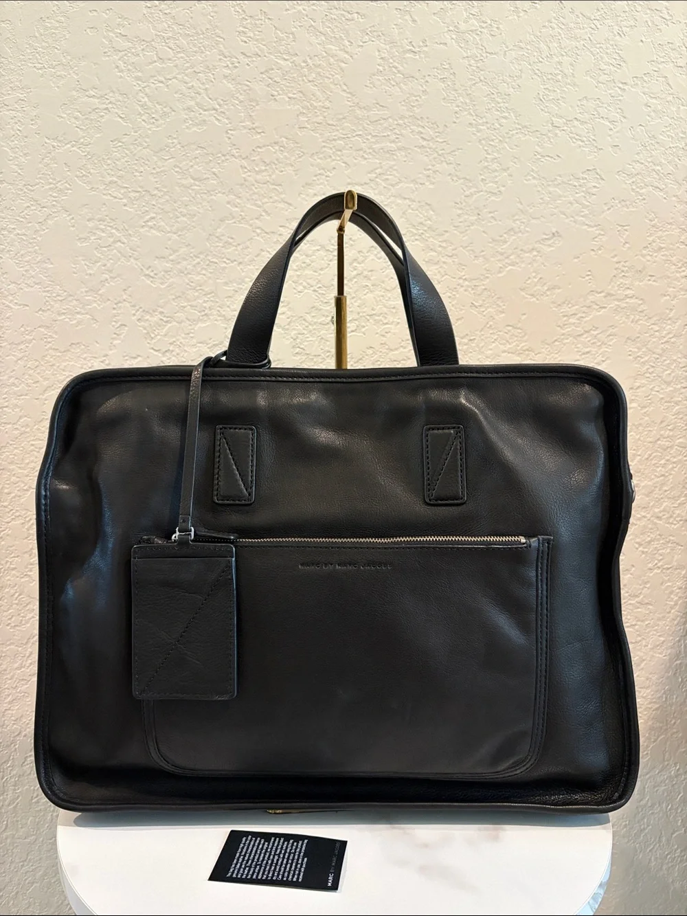 Marc by Marc Jacob’s Black Leather Briefcase Travel Bag with Luggage Tag